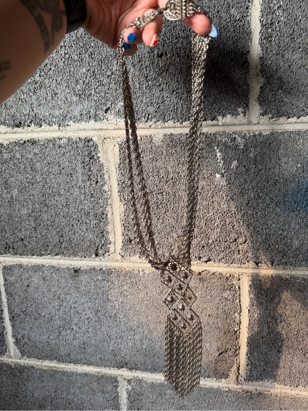 Silver Tone Multi-Strand Tassel Necklace